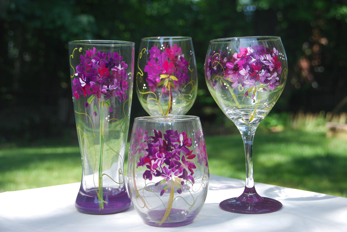 Cavalier Flower Hand-painted Wine Glasses – Glorious Goblets