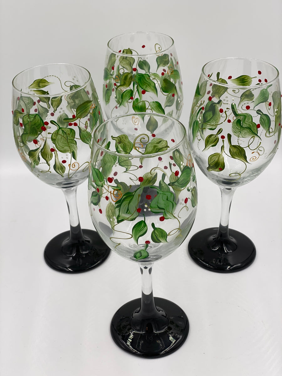 Mistletoe with Red Bows Hand-painted Glassware – Glorious Goblets