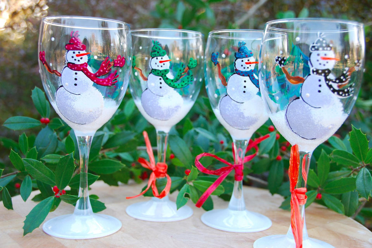 Frosty Snowman Hand-painted Glassware  Glorious Goblets