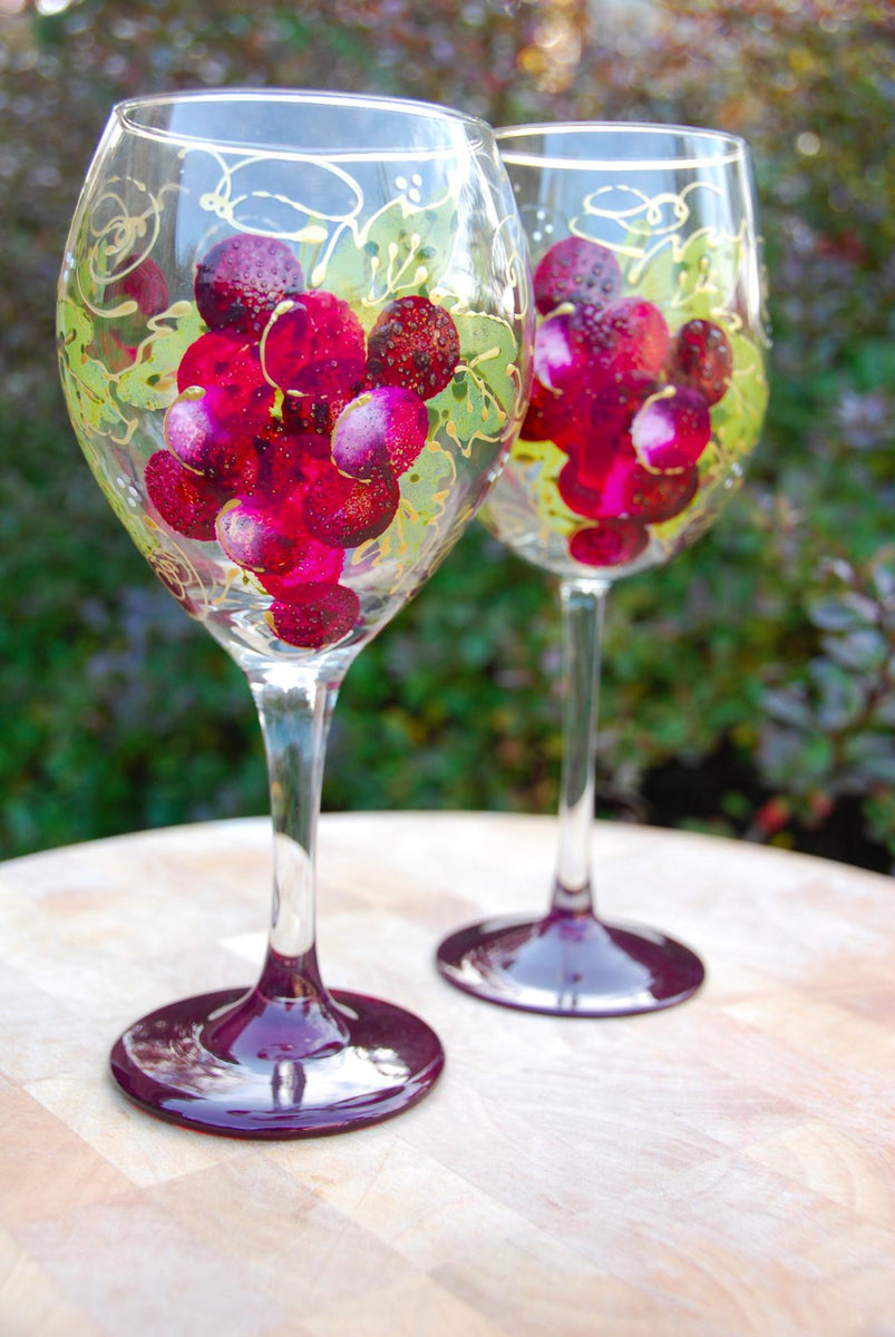 Vintage Grapes Vines ~ Painted Wine Glasses, Set of 5, Unique Wine Glasses,  Small Port Wine, Dessert Wine Glasses, Wine Tasting Glasses