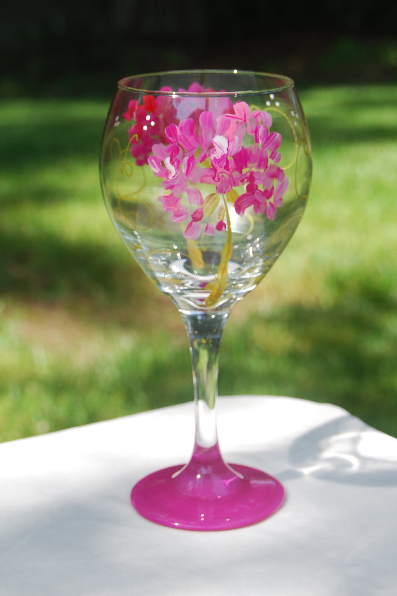 Geranium Hand-painted Wine Glasses & Glassware