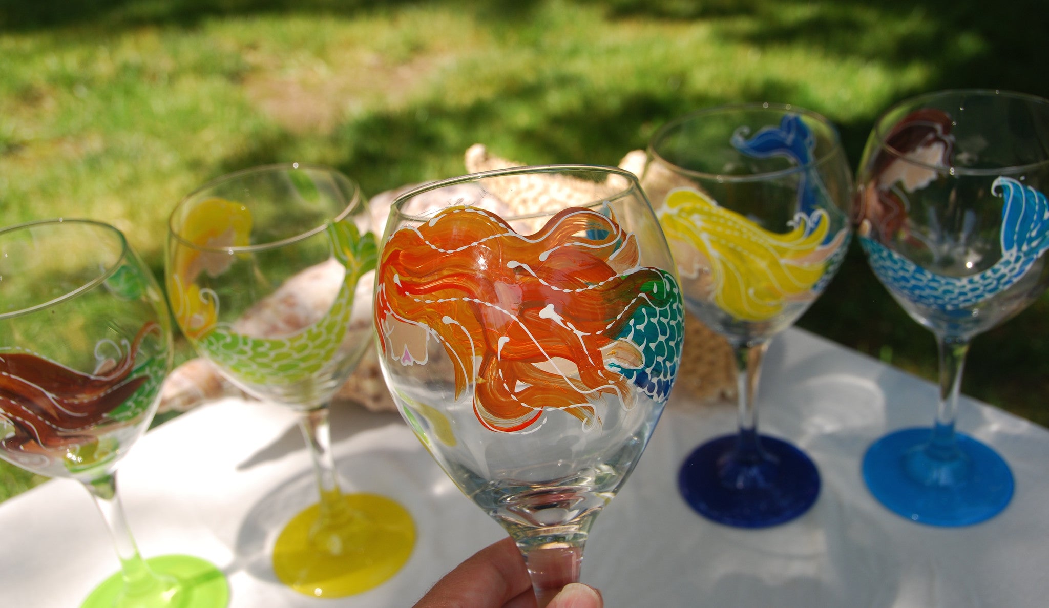 Mermaid Hand Painted Wine Glasses