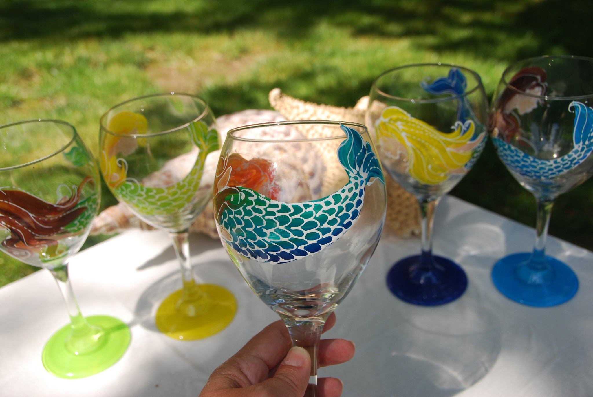 Mermaid Hand Painted Wine Glasses