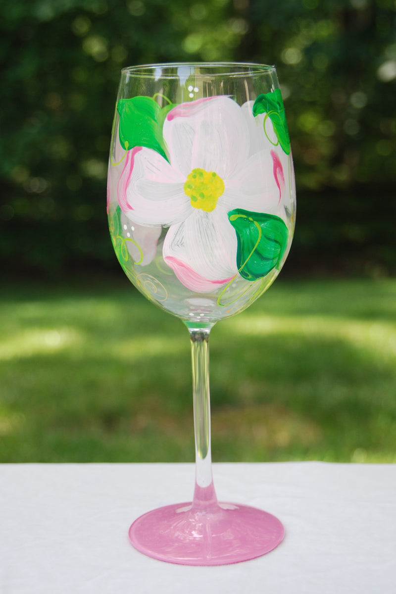 Custom Wine Glass - Blue Dogwood Designs