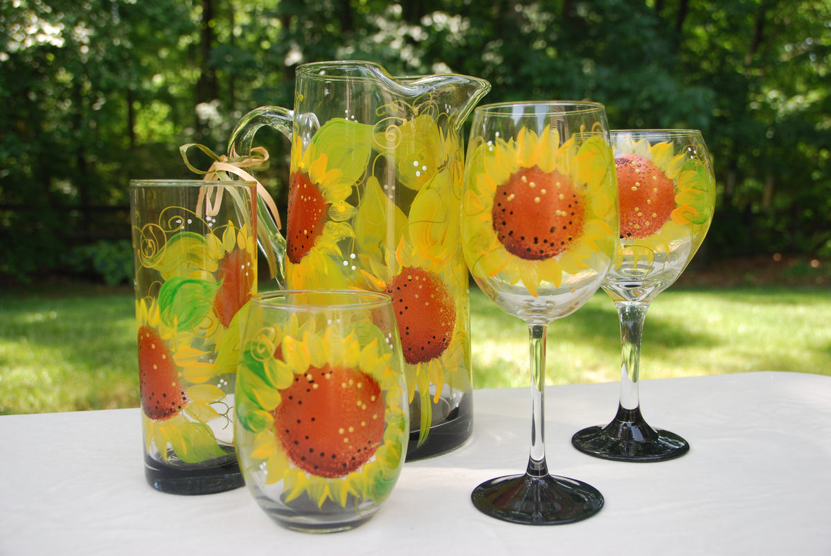 Sunflower 17 Oz. Wine Glass Hand painted