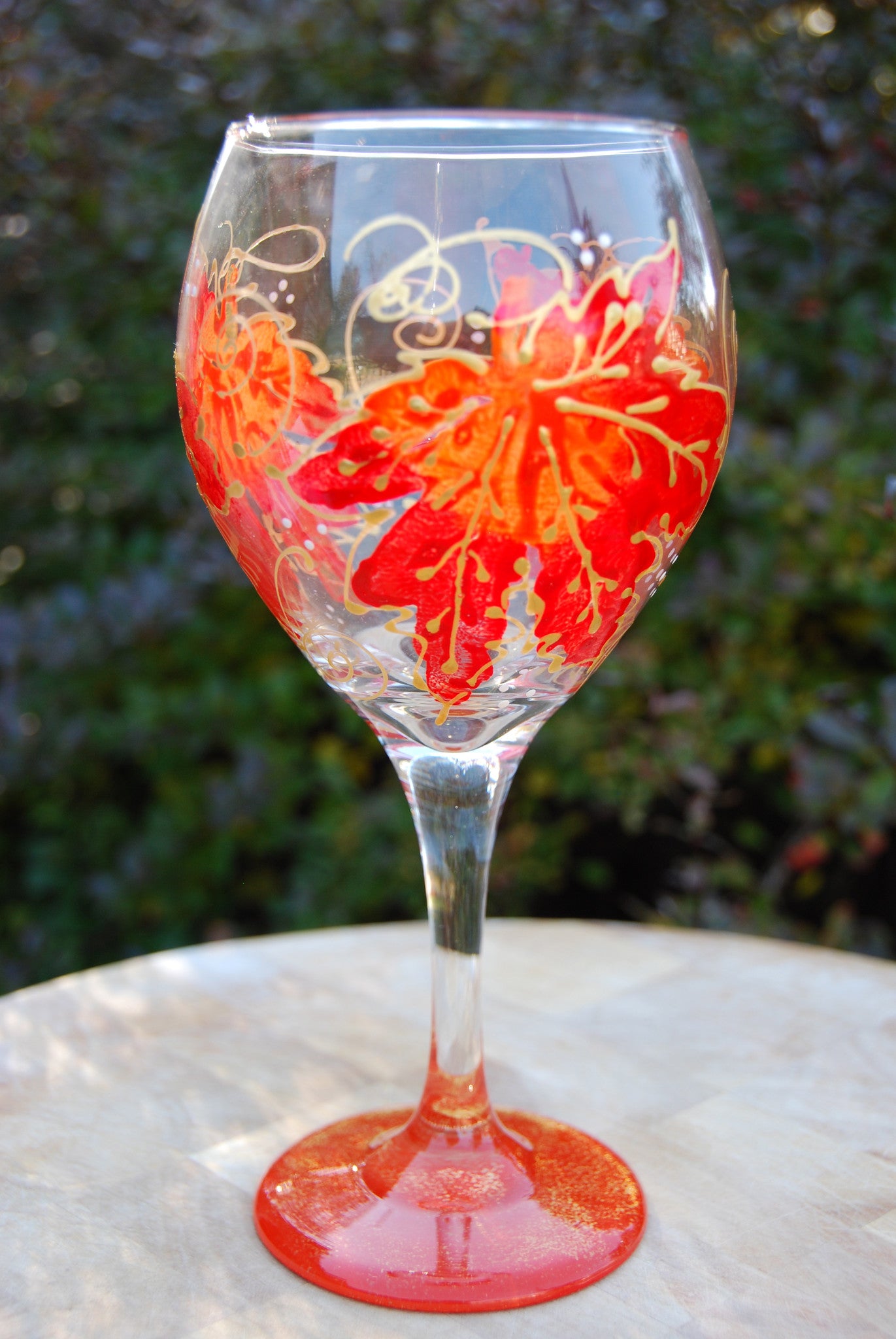 Maple Red Hand Painted Wine Glass