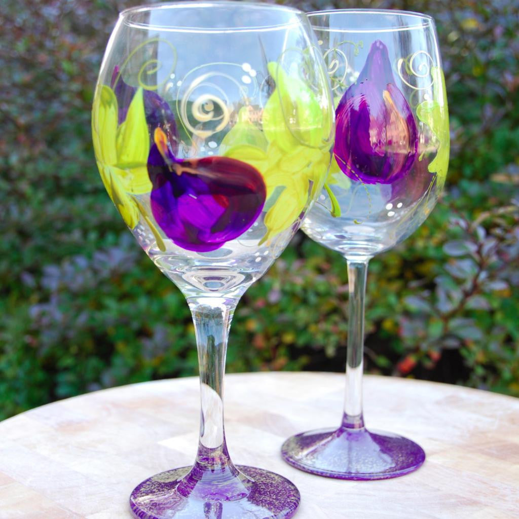 Fig Hand-painted Wine Glasses