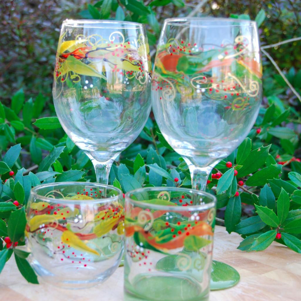 Holly Vine Hand-painted Wine Glasses – Glorious Goblets