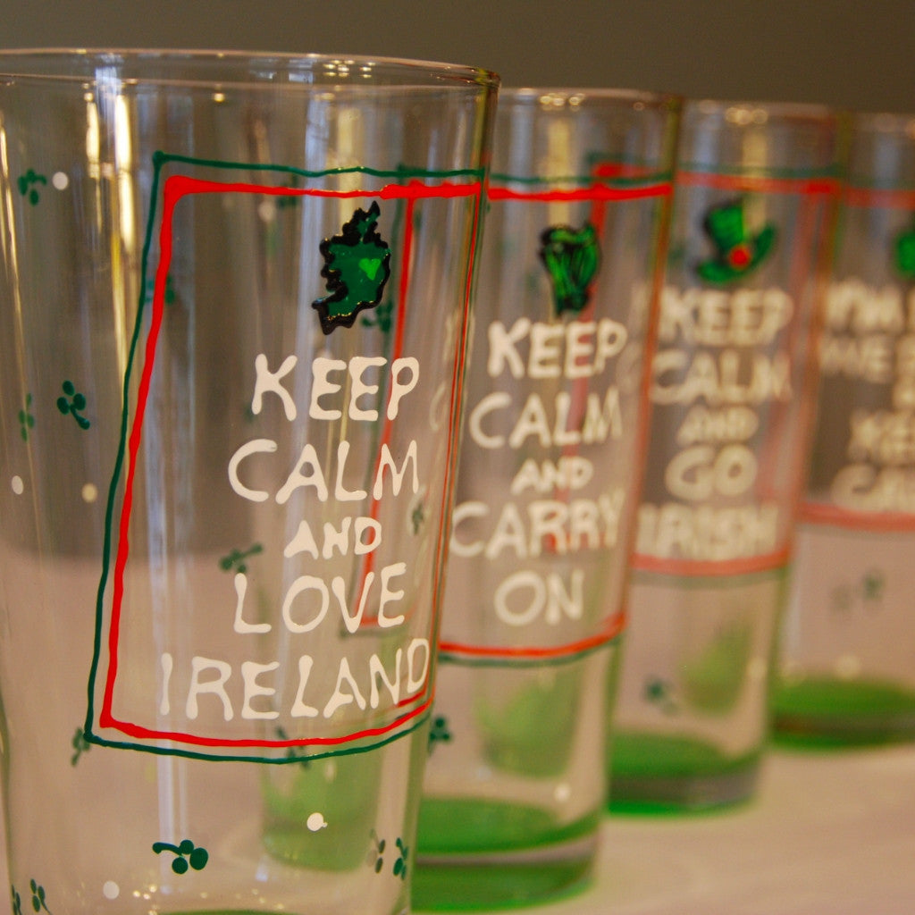 Keep Calm Irish inspired Hand Painted Glassware