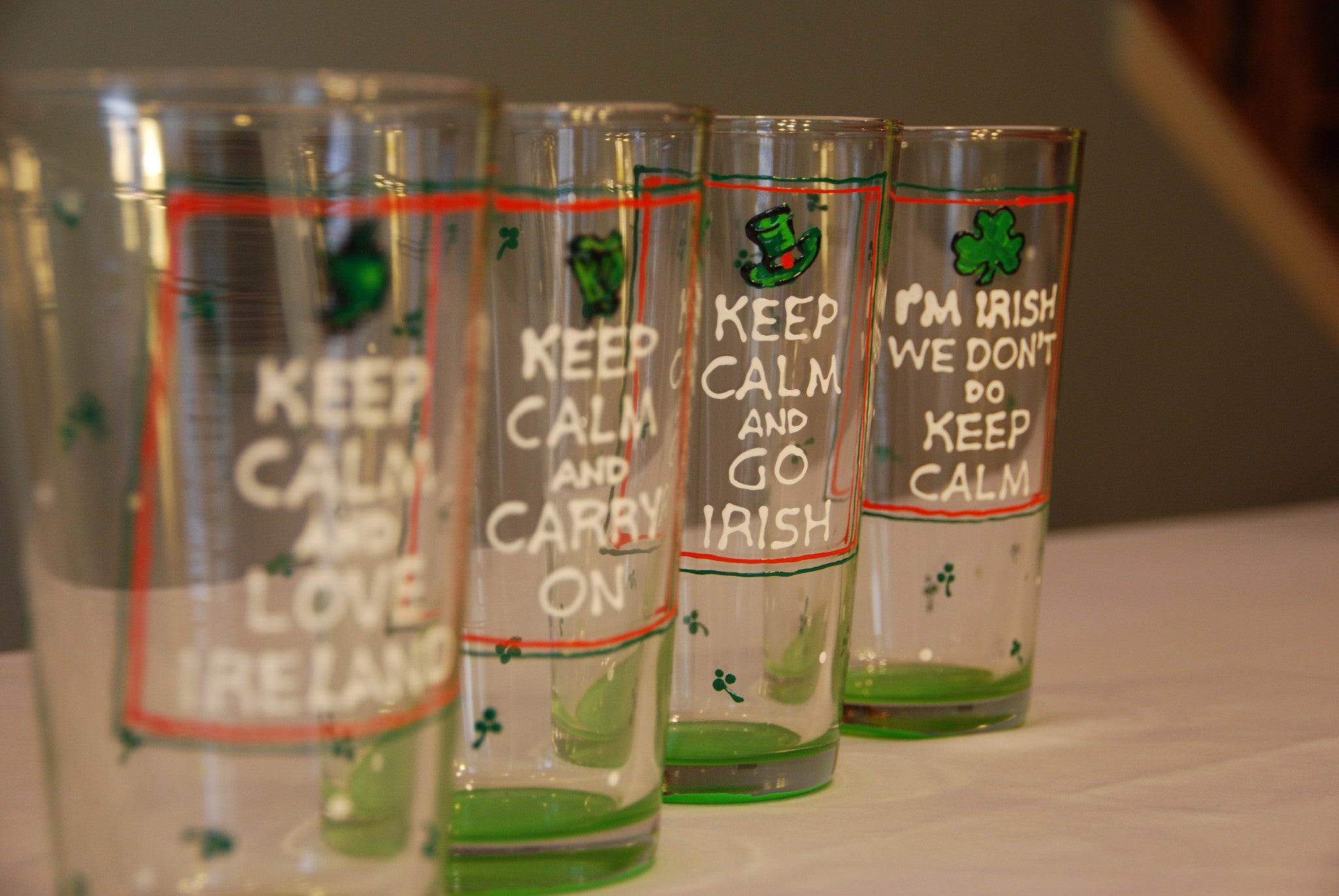Keep Calm Irish inspired Hand Painted Glassware