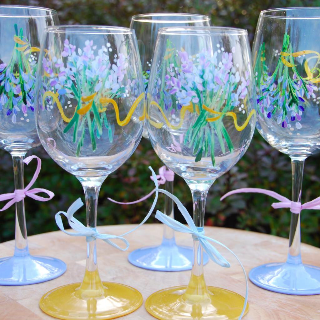 Lavender Bouquet Hand Painted Wine Glasses