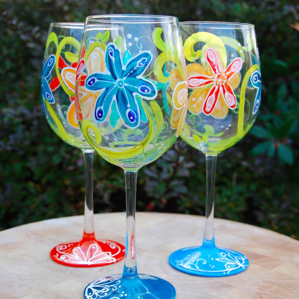 Flower Power Hand-painted Wine Glasses – Glorious Goblets