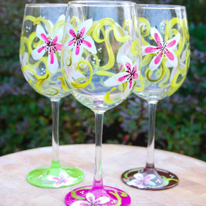 Painted Floral Wine Glass