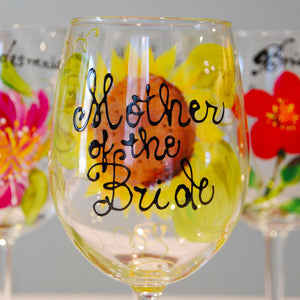 Bridal Party (Floral Bouquet) Hand-painted, Custom Wine Glasses
