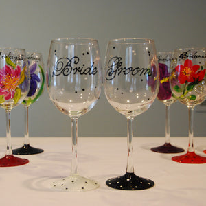 Happy Couple Hand Painted Wedding Wine Glasses