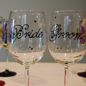 Happy Couple Hand Painted Wedding Wine Glasses