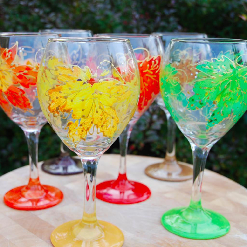 Maple Hand Painted Wine Glasses