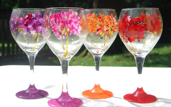 Hand Painted Flower Wine Glasses 