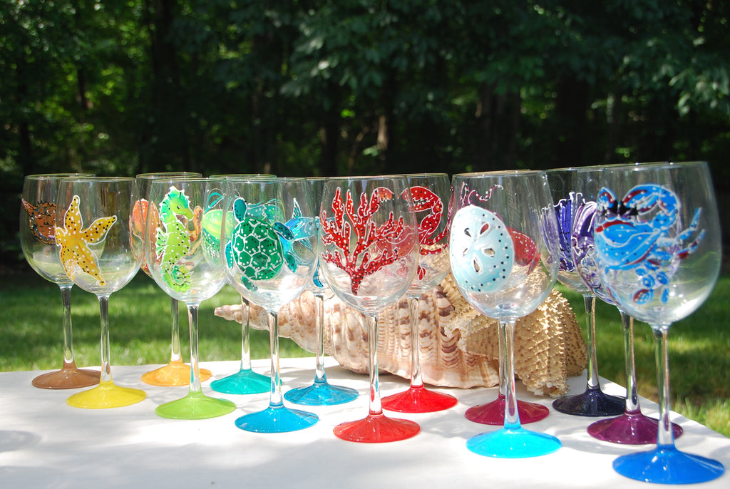 Rainbow Crabs Hand Painted Wine Glasses, Set of 8 – Glorious Goblets
