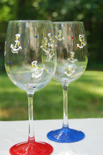 Load image into Gallery viewer, Anchors Away Hand-painted Wine Glasses and Glassware
