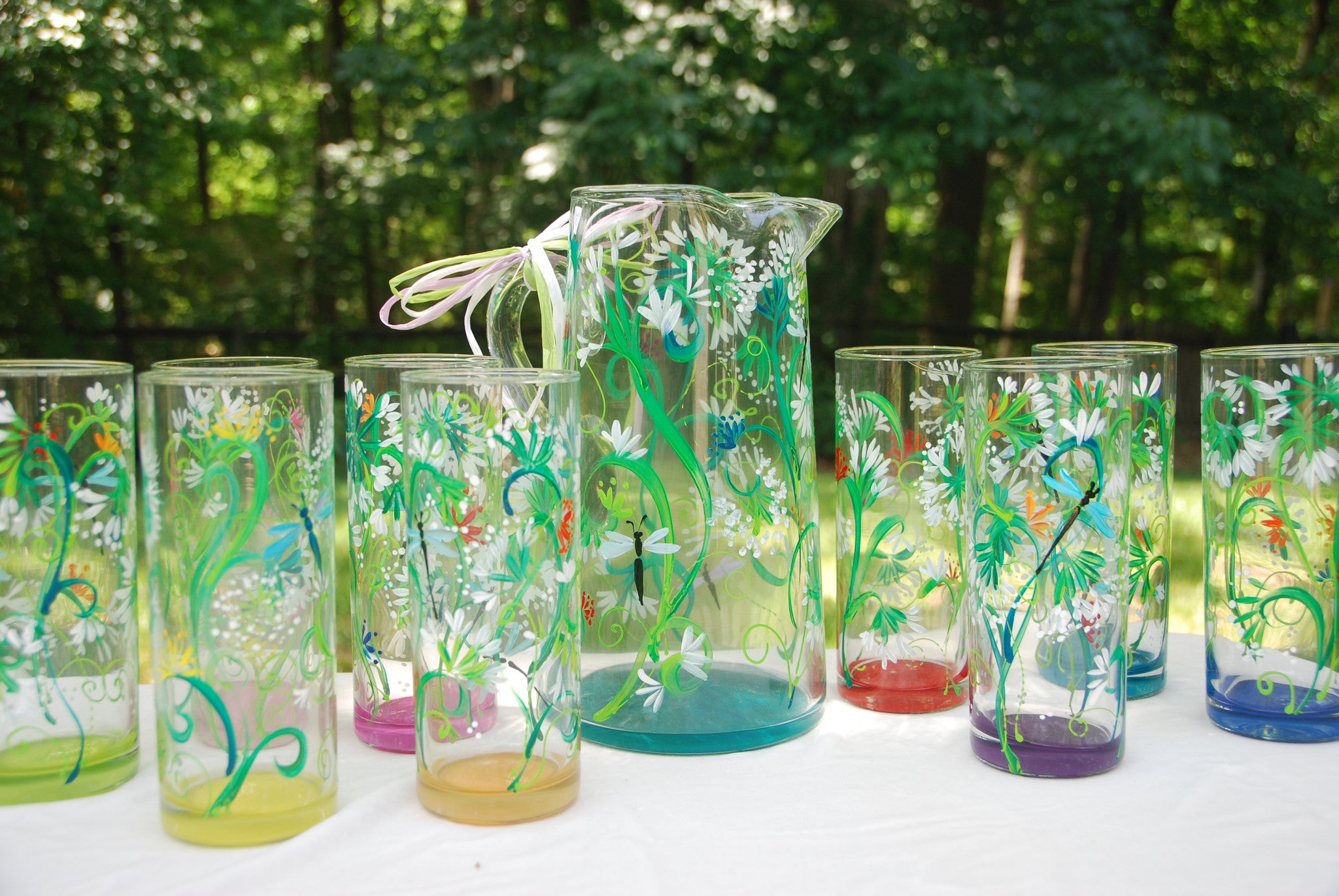 Garden Party Hand-painted Glassware