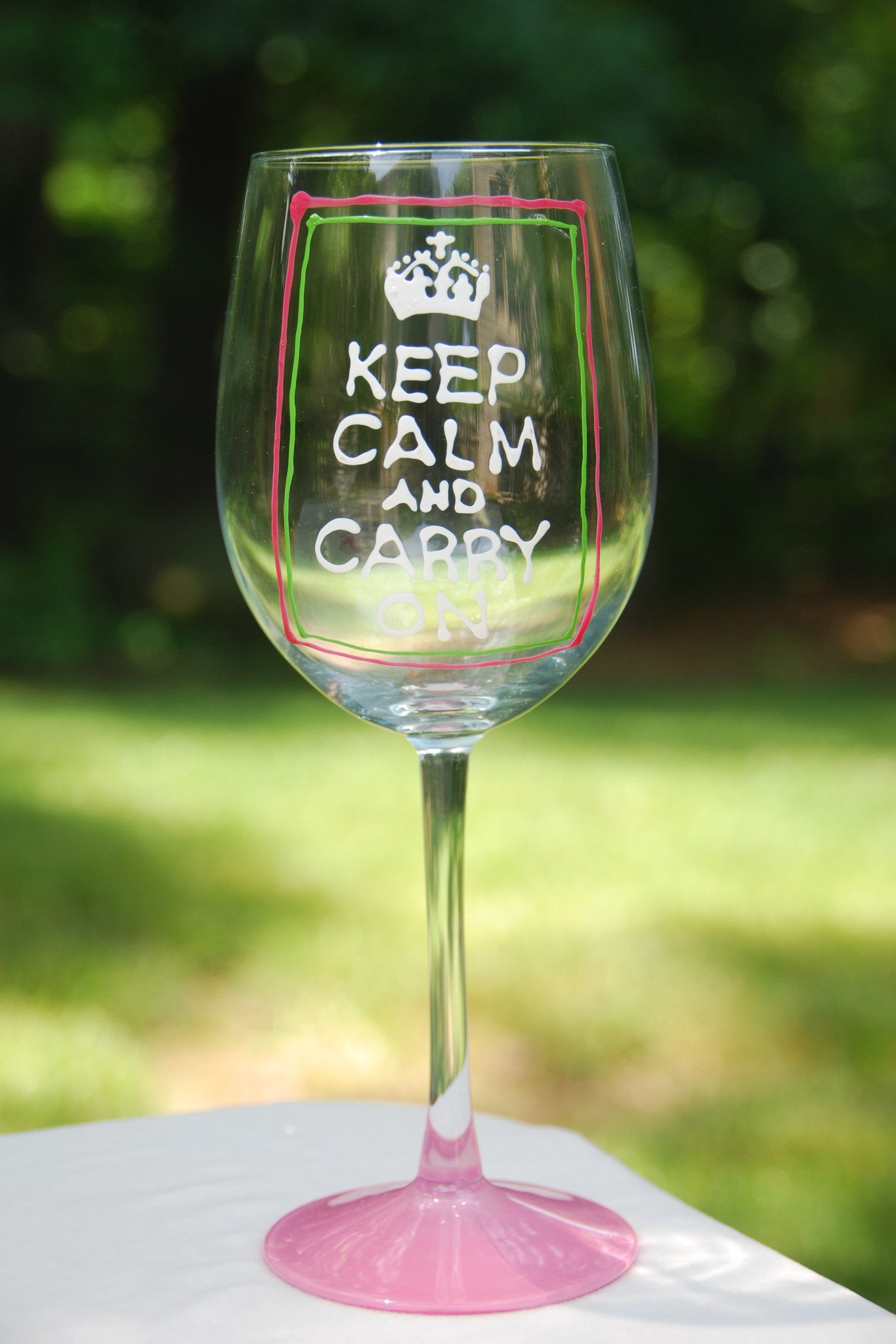 Keep Calm and Carry On Hand Painted Wine Glasses