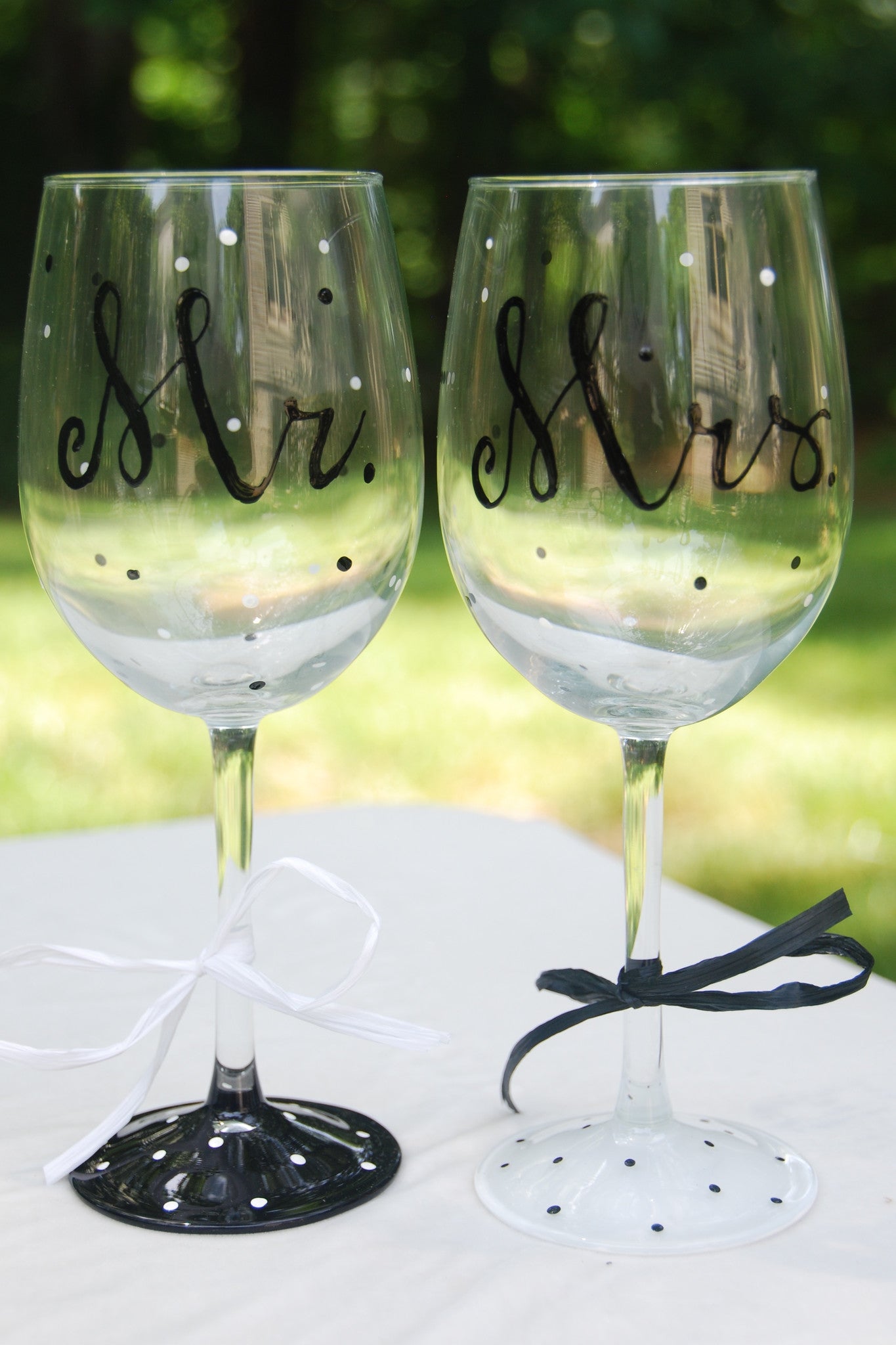Mr. & Mrs. Hand Painted Wine Glasses