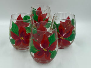 Poinsettia Hand-painted Glassware