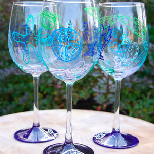 Ocean Blue Hand Painted Wine Glasses