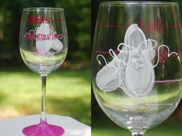 Marathon Hand Painted Wine Glasses